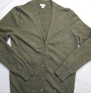 J. Crew Factory Cardigan Sweater Olive Green Wool Blend Classic American Prep